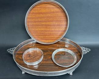 Silver plate trays, coasters