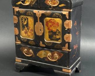Miniature Asian lacquered jewelry chest