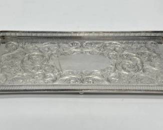 Nice Wilcox silver plated rectangular etched tray with pierced gallery
