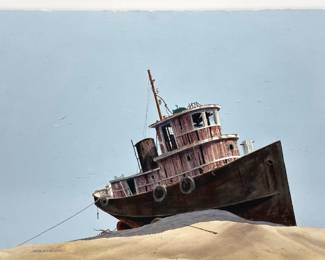 Signed unframed Robert Burnell (Virginia, 1929-2021) gouache of shrimp boat