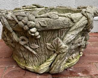 Single unusual twig motif cast concrete garden planter
