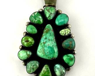 Paul Livingston sterling, turquoise signed Navajo pendant
