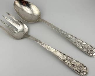 Sterling Marshall Field’s hand hammered salad set #4307