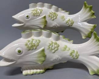 Pair of Italian faience fish posy vases