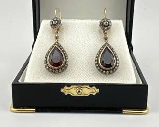 14kt garnet, diamond earrings