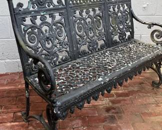 Ornate cast aluminum garden bench from the North American Iron Works, NY