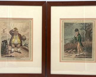 Two antique weather British cartoons by J. Gillray (1756-1818)