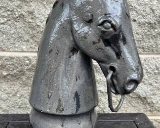 Iron horse head hitching post finial