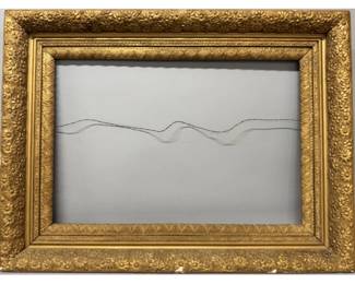Heavy, large gilt frame has carved daisies with swag design; sight size is approx 27.5"W x 18.5"H, frame size is 35.5"W x 26"H
