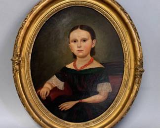 Early portrait of young girl with coral beaded necklace and bracelet