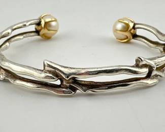 Sterling, 14kt and pearl cuff bracelet