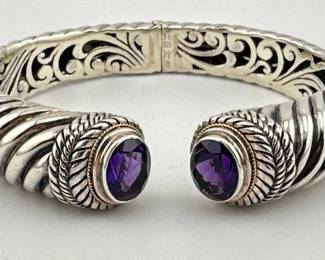 Robert Manse sterling, 18kt, amethyst thick cable cuff