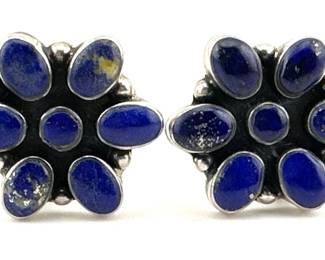 Pair of sterling and lapis clip earrings