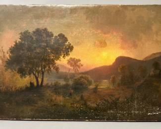 Unsigned Moran inspired oil on canvas landscape