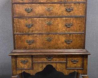 Baker burled walnut figured wood highboy