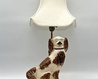 Single Staffordshire Spaniel dog lamp with shade