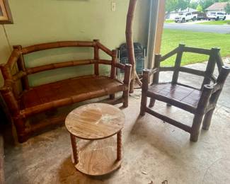 VINTAGE BAMBOO SETEE & CHAIR
