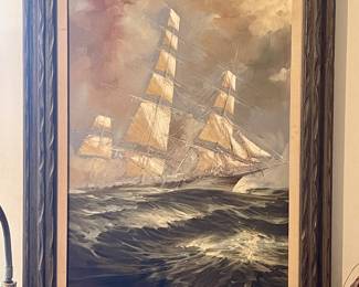 VINTAGE SIGNED PAINTING OF A CLIPPER SHIP