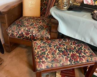 ART NOVEAU STYLE ROCKING CHAIR-HAS MIX OF MISSION & EMPIRE STYLES, UPHOLSTERED STOOL