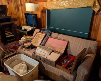 couch, ping pong table, frames