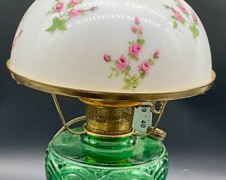 Aladdin Green Washington Drape Plain Stem Kerosene Oil Lamp