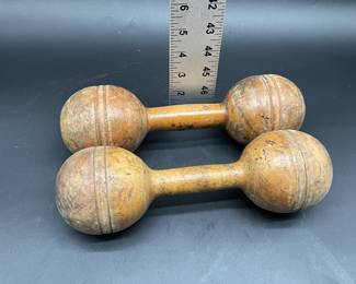 Pair of Antique Wooden Indian Club Dumbbells