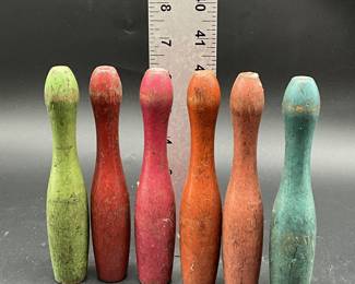 Antique Wooden Skittle Bowling Game Set - Mini Wooden Pin Set - Vintage Kids Bowling Game