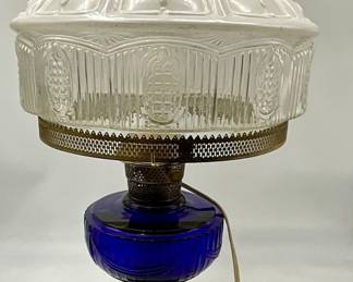 ALADDIN MODEL B-76 / LINCOLN DRAPE - TALL KEROSENE STAND LAMP, Cobalt Blue Crystal