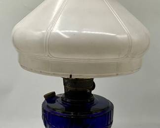 ALADDIN MODEL B-76 / LINCOLN DRAPE - TALL KEROSENE STAND LAMP, Cobalt Blue Crystal