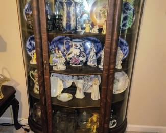 Oak bow front china cabinet