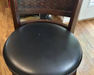 Set of 3 Rattan and leather Bar Stools