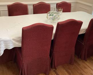 Dining Room Table and 8 Chairs with Red covers