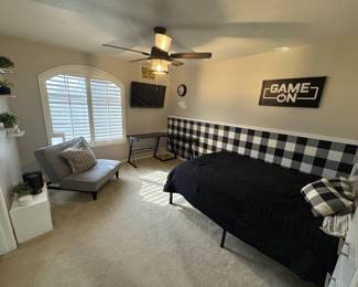 Desk, Chair, Bedding and Decorations