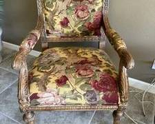 Wood Carved Upholstered Arm Chair