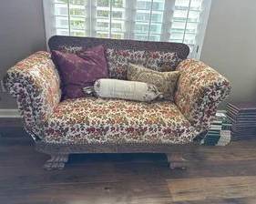 Vintage Wood and Upholstered Seat with Nail Head Trim