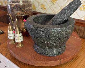Two very large stone mortar and pestle