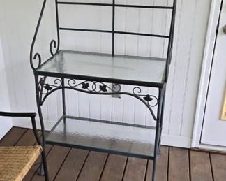 Wrought iron and glass bakers rack