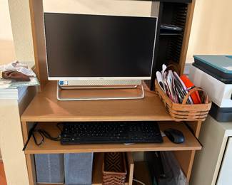 Desk on wheels - and nice newer Computer screen and keyboard/mouse set up