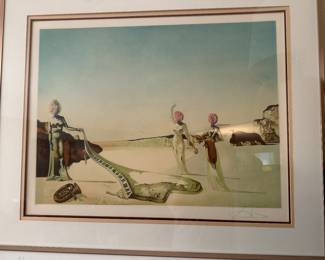 Signed Salvador Dali Print - Title: "Three Young Surrealist Women Holding in Their Arms the Skins of an Orchestra" - The original painting dates back to 1936.
