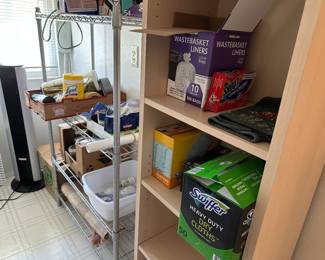 Variety of metal shelving in several rooms - on casters - easy to disassemble and move to your destination.