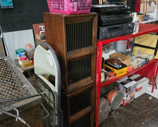 Speakers, stereo equipment, heaters, vintage cameras, vintage projector bulbs