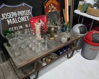 Vases, bottles, candlesticks, risers, advertising signs