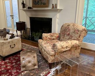 Ralph Lauren chair and tufted leather ottoman