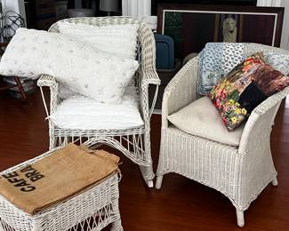 Wicker chairs and stool