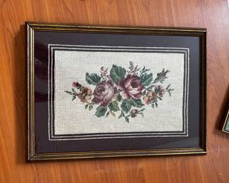 Framed embroidered artwork
