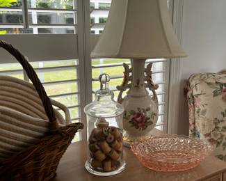 Vintage Urn Lamp, Pink depression glass