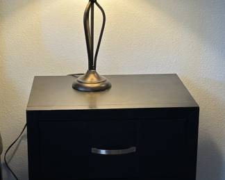Black Nightstand, Iron Lamp