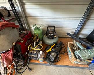McGraw Air Compressor, J/B Fast Vac Evacuation Pump, Lincoln Electric Mig Welder, Hitachi Nail Gun, Electric Winch, R22 Refrigerant