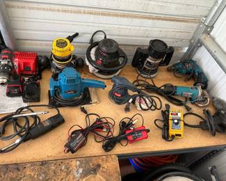 Routers, Sanders, Milwaukee Cordless Drill (2 Batteries and Charging Base Included), Angle Grinder, Electric Impact