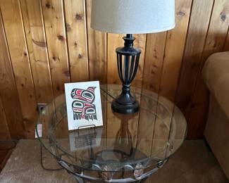 Iron & Glass Side Table, Iron Lamp